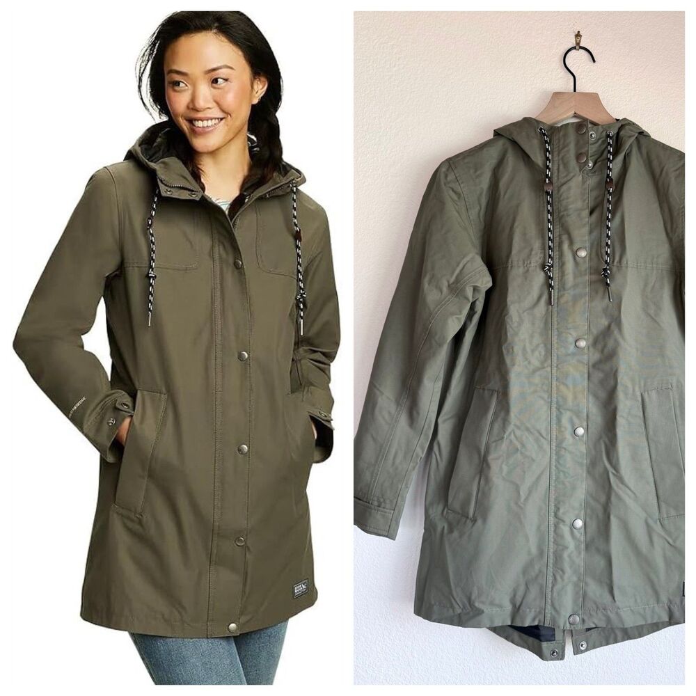 NWT Eddie Bauer Women's Charly Waterproof Rain Parka Slate Green Petite XS $199